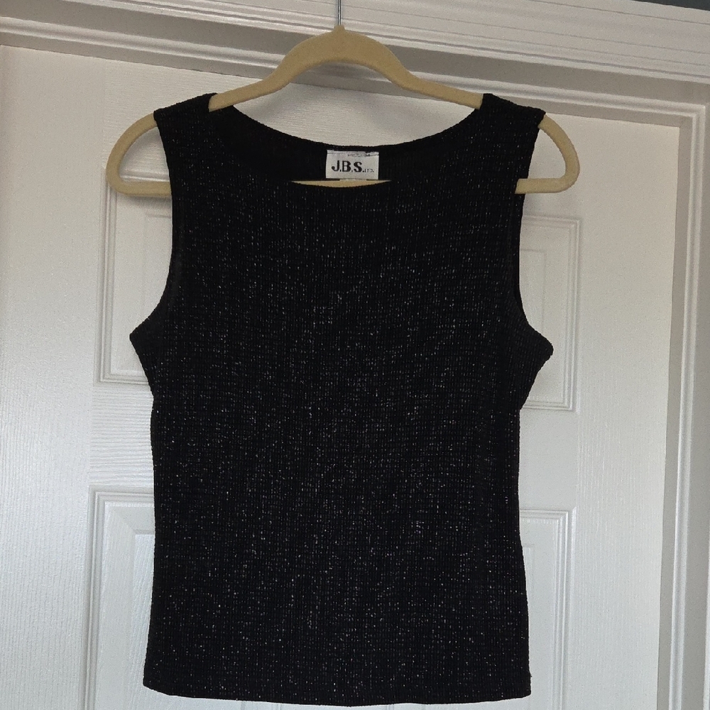 JBS Women's Shimmery Flat Beaded Dressy Black Tank Top/Blouse Size M, Like New